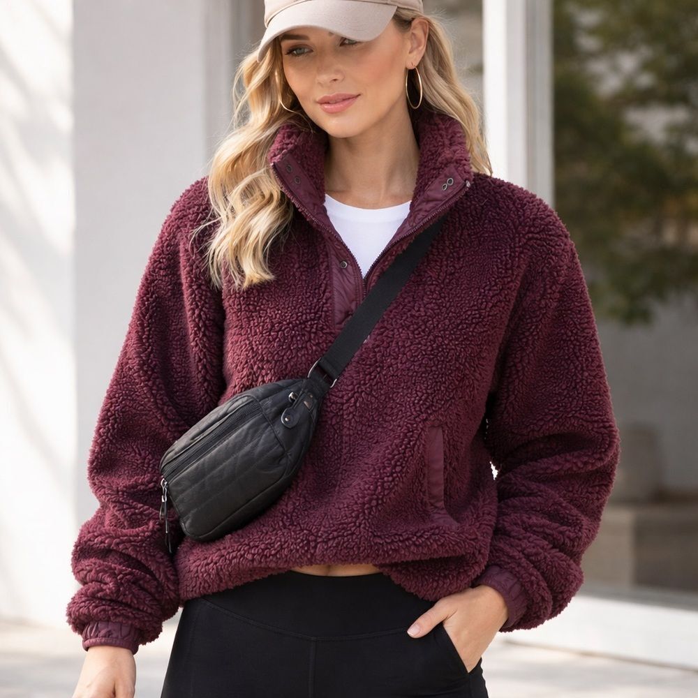 Athleta Deep Plum Sherpa Pullover – XS